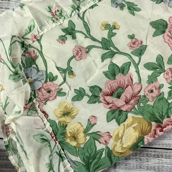 Vintage Le Fleur Springtime Pillow Sham Set Pink Green Floral Granny Core Ruffle - Picture 11 of 16